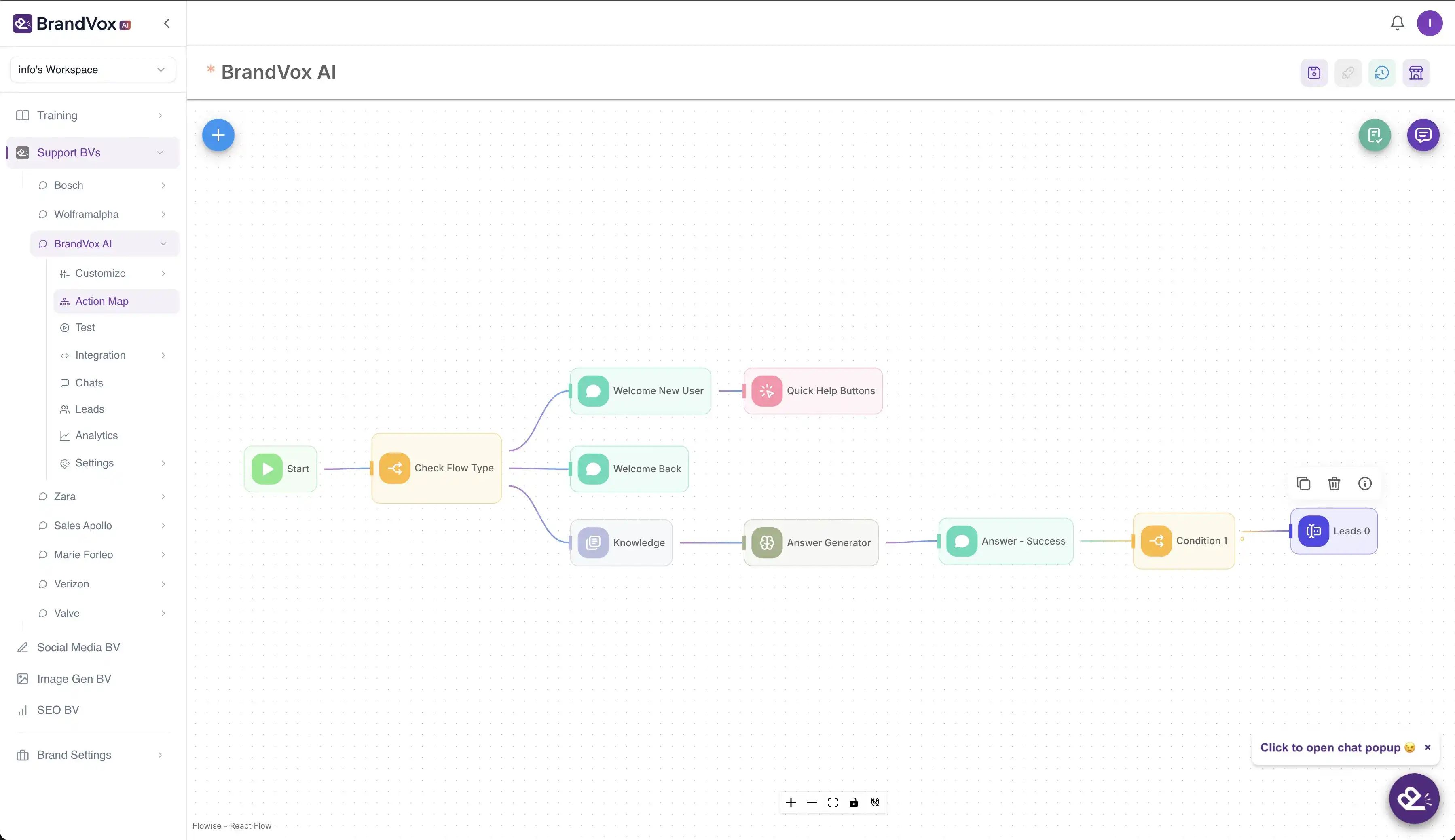 Support BV action mapping